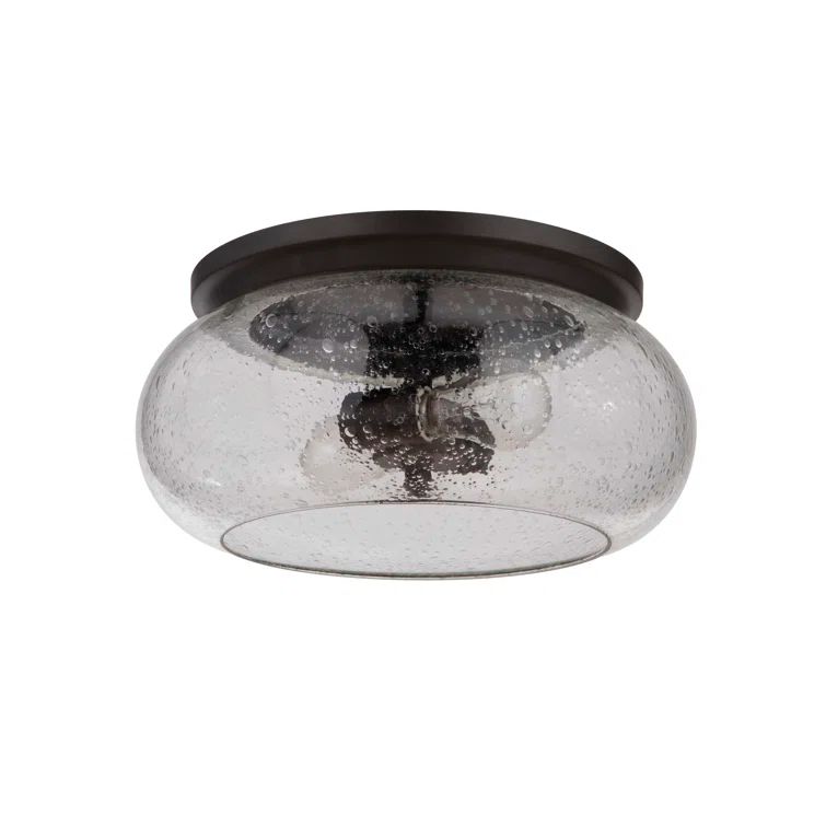 Espresso Clear Seeded Glass 2-Light Flush Mount Ceiling Fixture