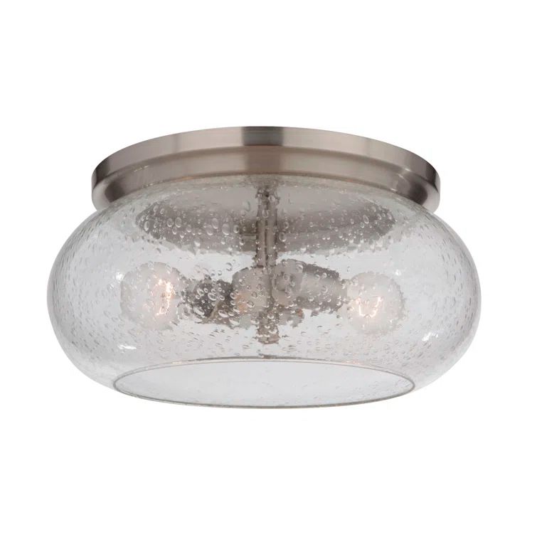 Serene 14.5-in Brushed Nickel Flush Mount Light with Clear Seeded Glass