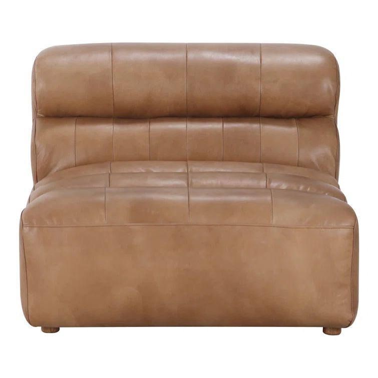 Ramsay 144" Brown Leather Slipper Sofa with Wood Frame