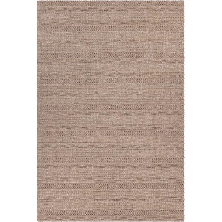 Taupe Rectangular Hand-Woven Wool Area Rug with Cotton Backing