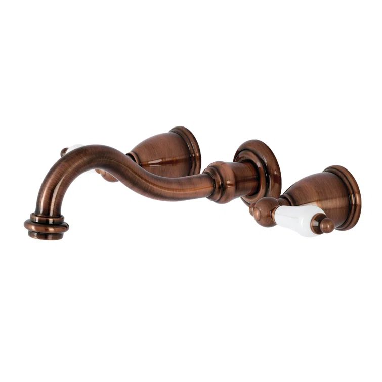 Antique Copper Dual Lever Wall-Mounted Bathroom Faucet