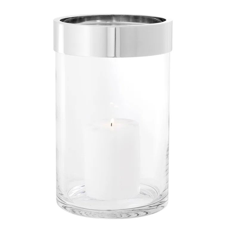 Clear Glass and Silver Tabletop Hurricane Candle Holder