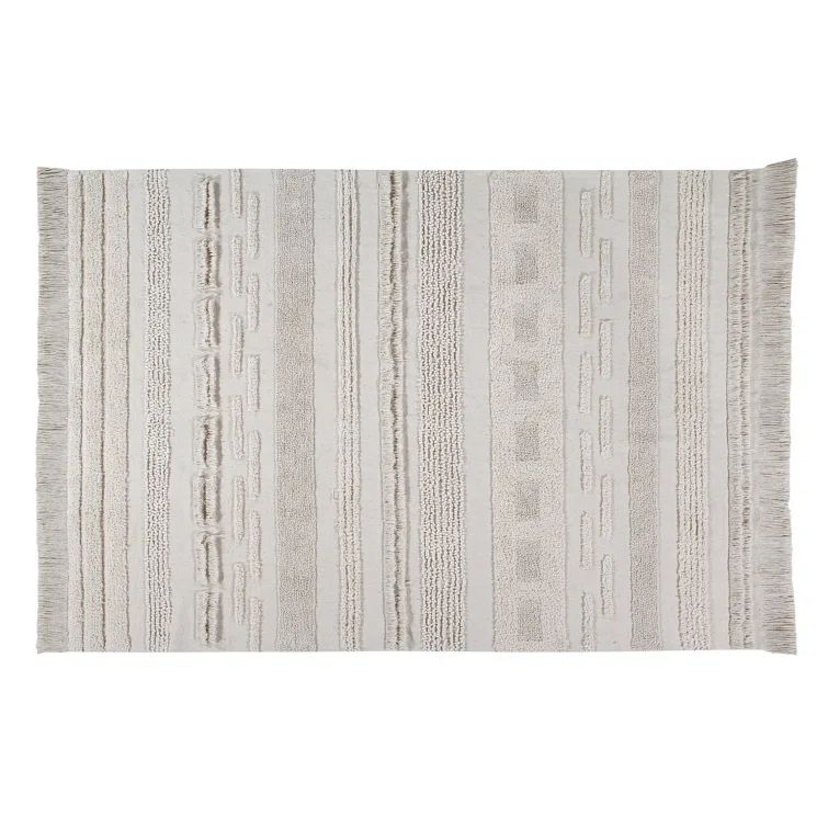 Bohemian Chic Hand-Knotted Wool-Cotton Striped Blue Rug