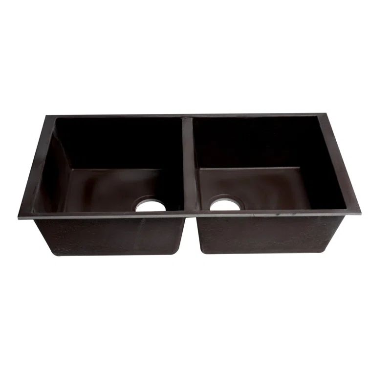 Chocolate Granite Double Bowl Undermount Kitchen Sink, 34"