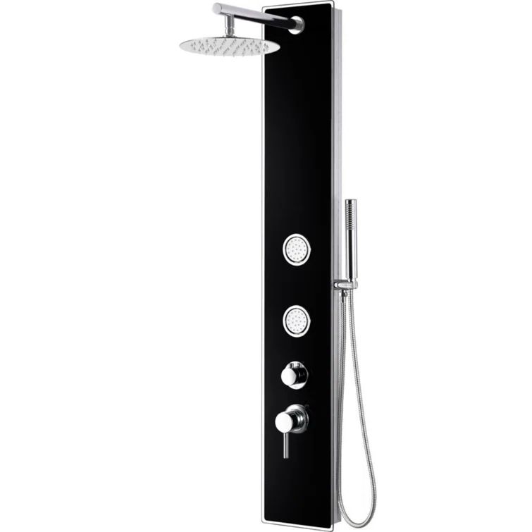 Black Glass Shower Panel with Adjustable Body Sprays and Rain Shower Head