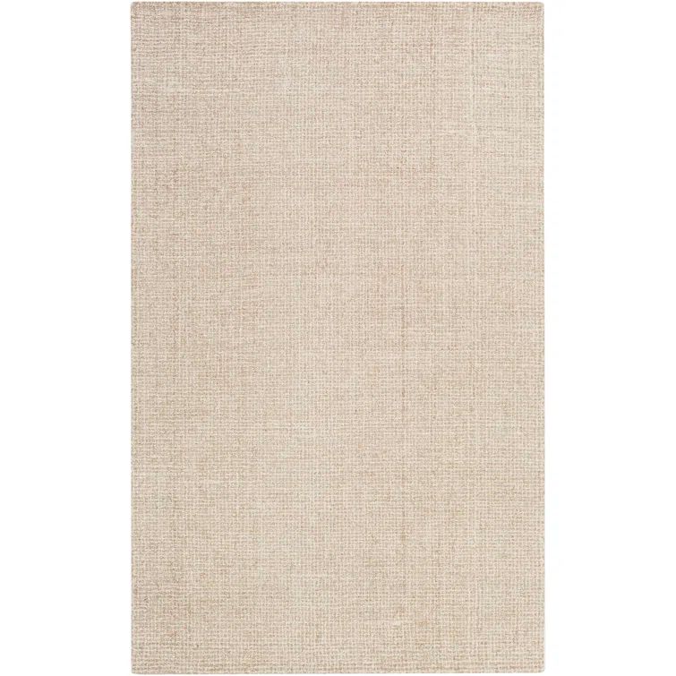 Handmade Khaki and Cream Wool Tufted Rectangular Rug