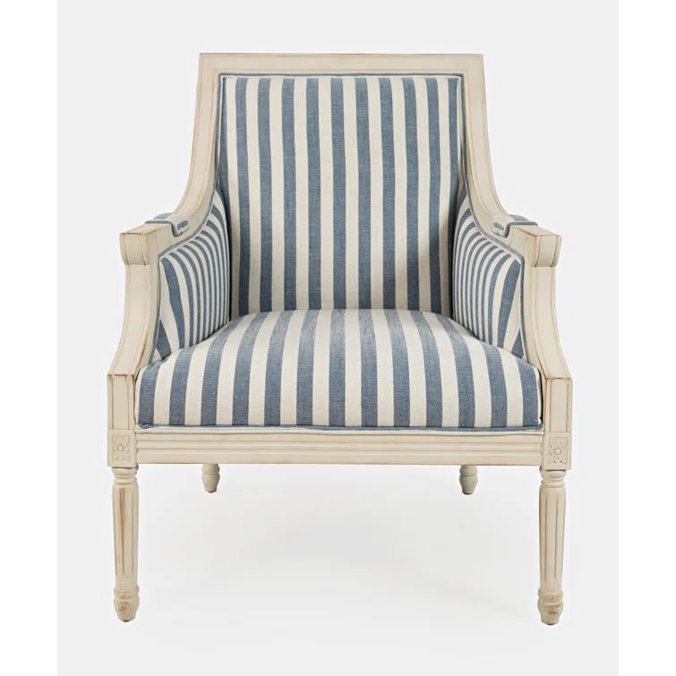 Handcrafted Blue Stripe Wood Accent Chair