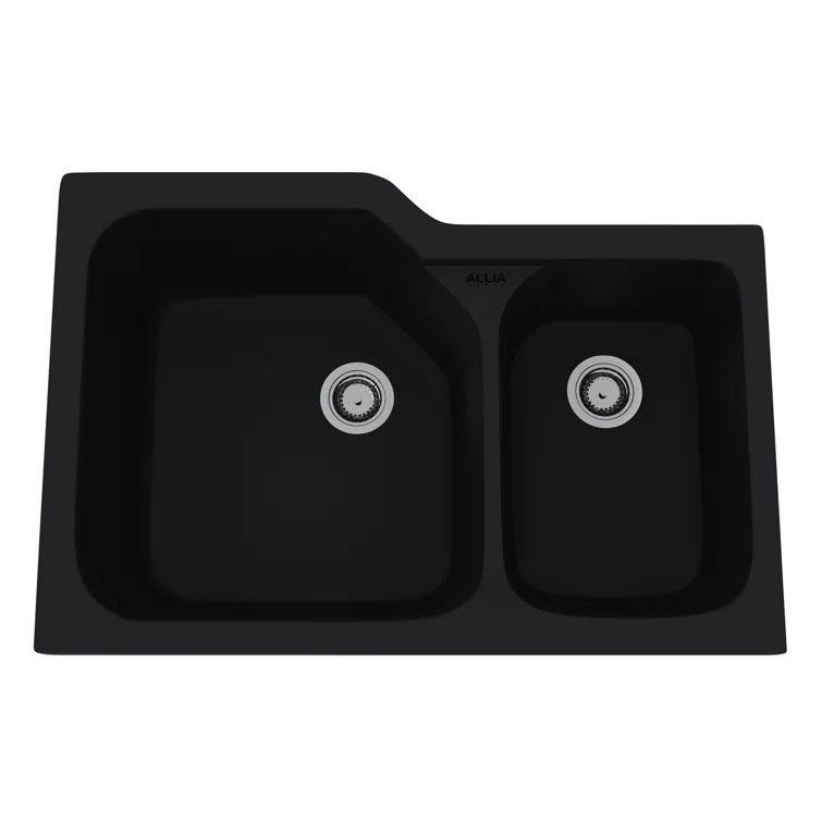 Matte Black 33" Fireclay Double Bowl Drop-In Kitchen Sink