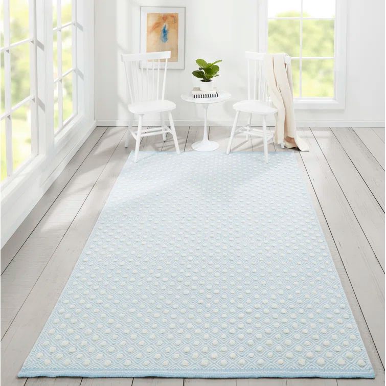 Skye Soft Pastel Blue Handwoven Wool Geometric Area Rug 5' x 8'
