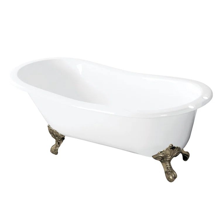 54-Inch White Cast Iron Slipper Clawfoot Tub with Brushed Nickel Feet