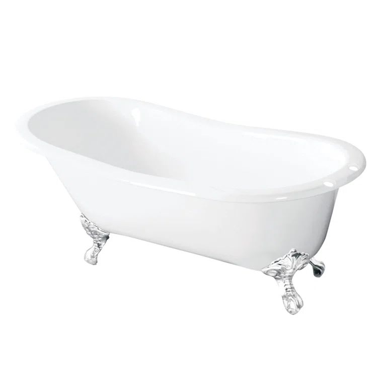 54-Inch White Cast Iron Slipper Clawfoot Tub with Chrome Feet