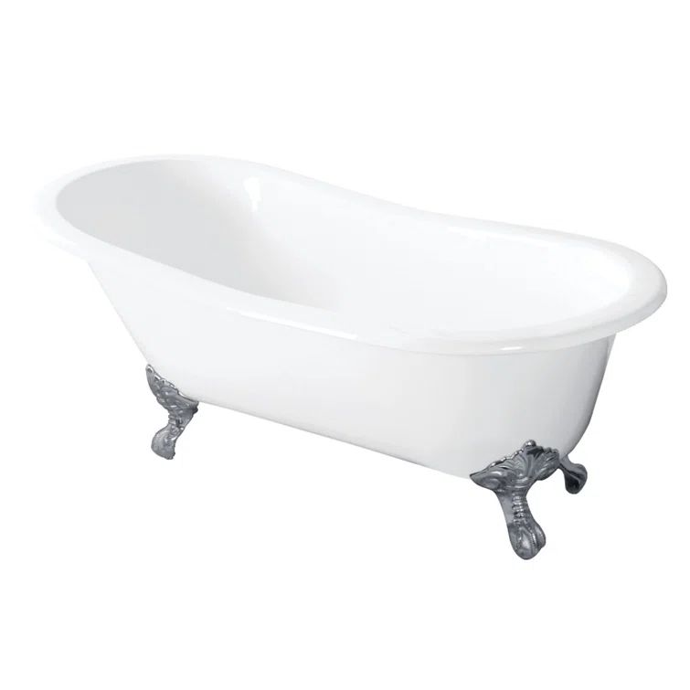 54-Inch White Cast Iron Slipper Clawfoot Tub with Polished Chrome Feet