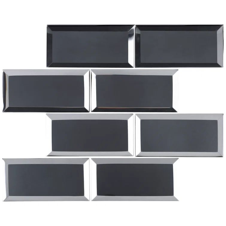 Black Glass Mosaic Sheet with Micro-Beveled Edges