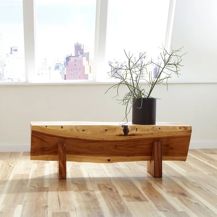 Natural Chamcha Wood Geometric Accent Bench