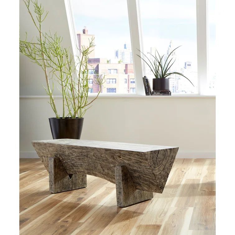 Contemporary Gray Stone Chamcha Wood 60'' Upholstered Bench