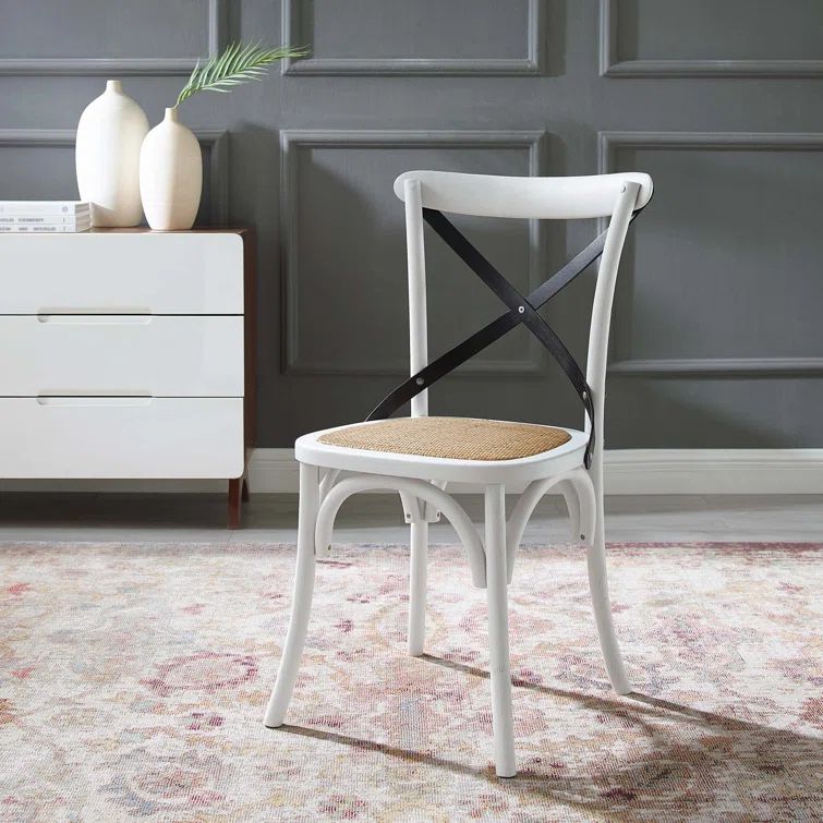 White and Black Cross Back Wood Dining Chair