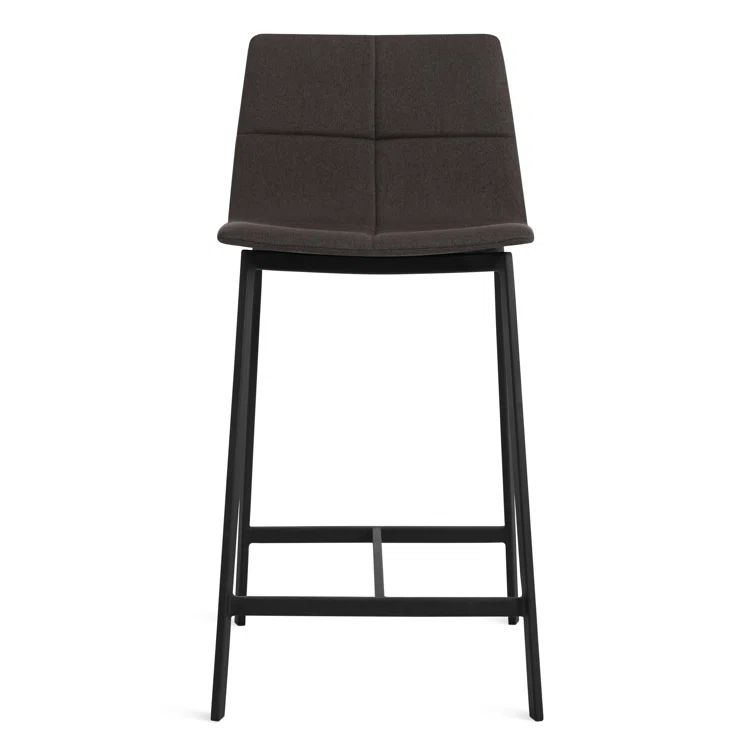 Gunmetal Textured Leather Counter Stool with Black Metal Frame