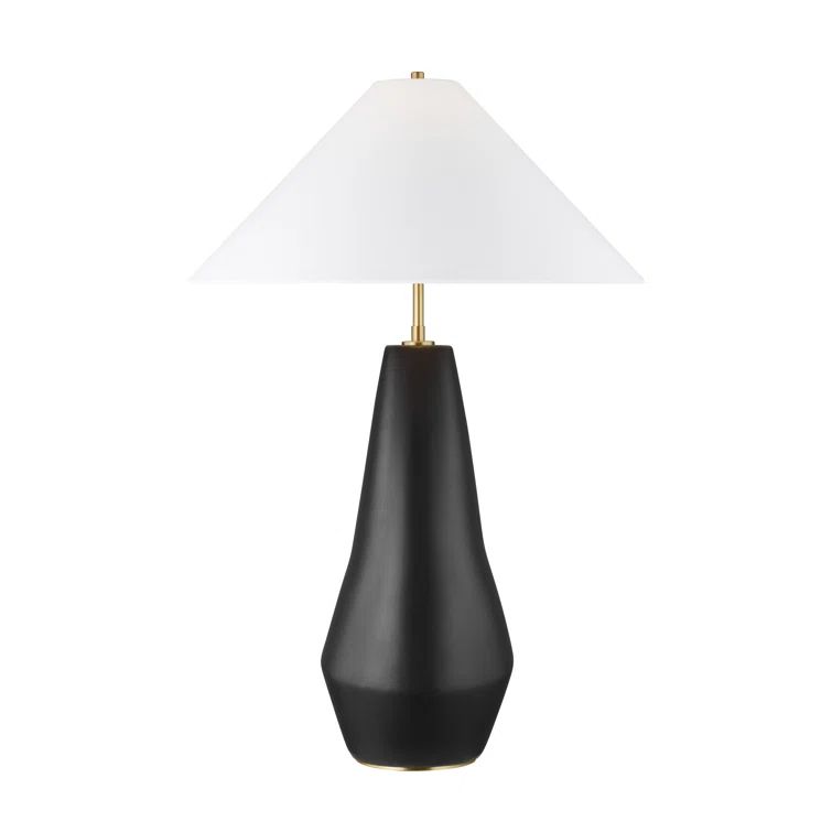 Coal Black Ceramic Table Lamp with White Linen Shade