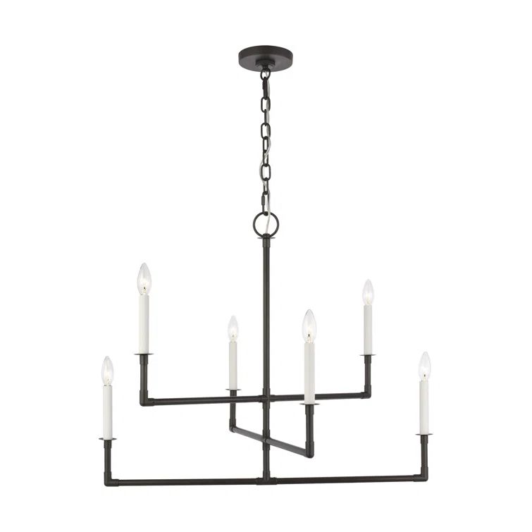 Aged Iron 6-Light Candle Style Chandelier with White Holders