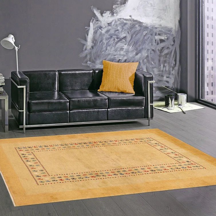 Gold Hand-Knotted Wool Area Rug 3'6" x 5'5"