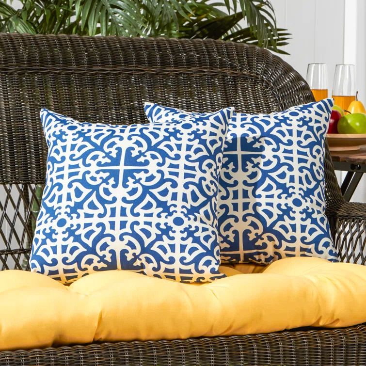 Indigo Geometric 17" Square Outdoor Accent Pillows, Set of 2