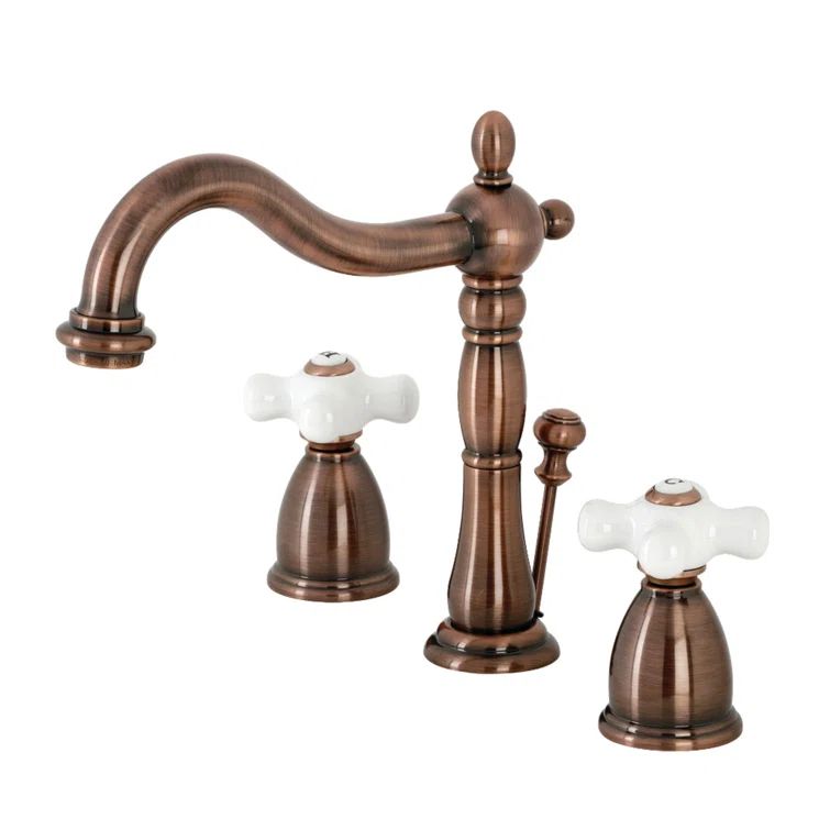 Heritage 8-Inch Antique Copper Brass Widespread Bathroom Faucet