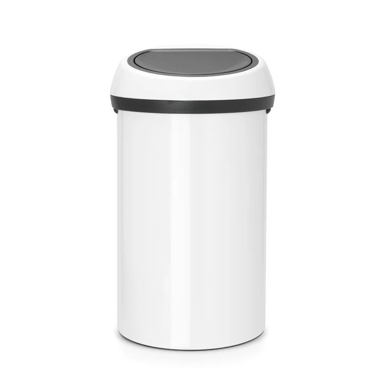 White Metal 16-Gallon Touch Bar Trash Can