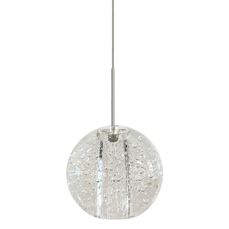 Elysian Satin Nickel 1-Light LED Dome Pendant with Clear Seedy Glass