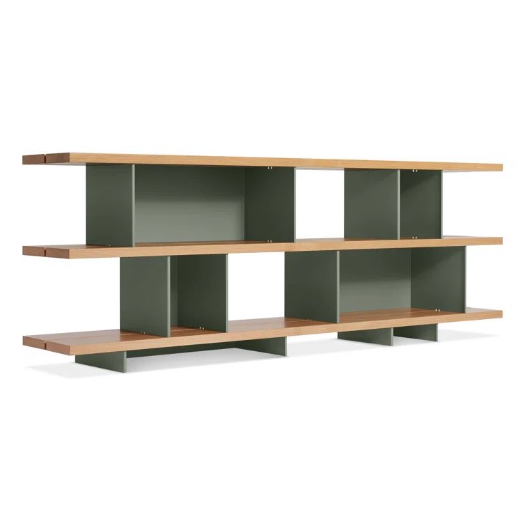 Walnut and Gray Green Geometric 3-Shelf Bookcase