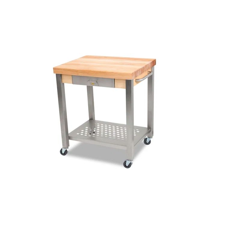 Natural Butcher Block Kitchen Cart with Zinc Hardware