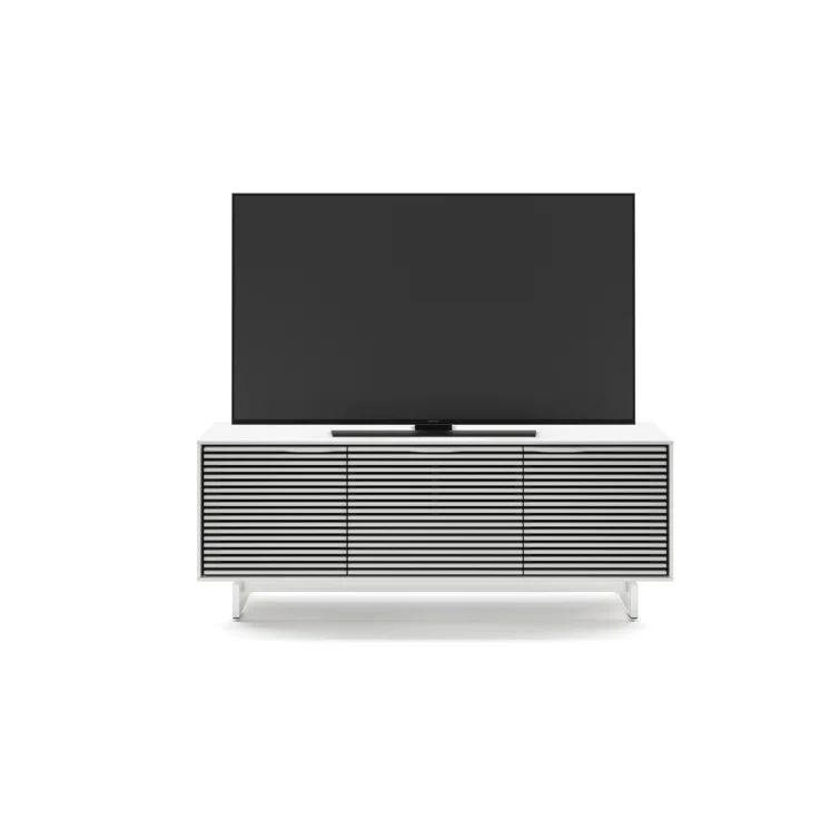 Satin White 66" Media Console with Powder Coated Steel Frame