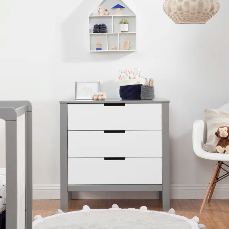 Colby Streamlined 3-Drawer Nursery Dresser in Gray and White
