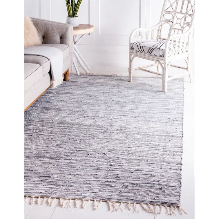 Gray Striped Handmade Braided Chindi Area Rug 9' x 12'