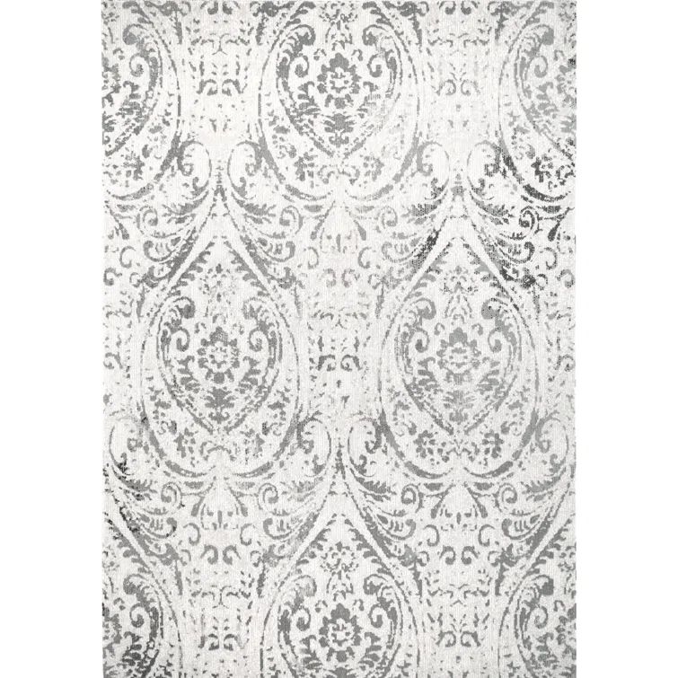 Ivory and Grey Paisley Indoor/Outdoor Area Rug