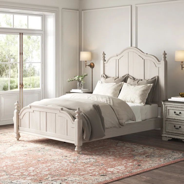 Cottage Charm Antique White King Poster Bed with Pine Frame