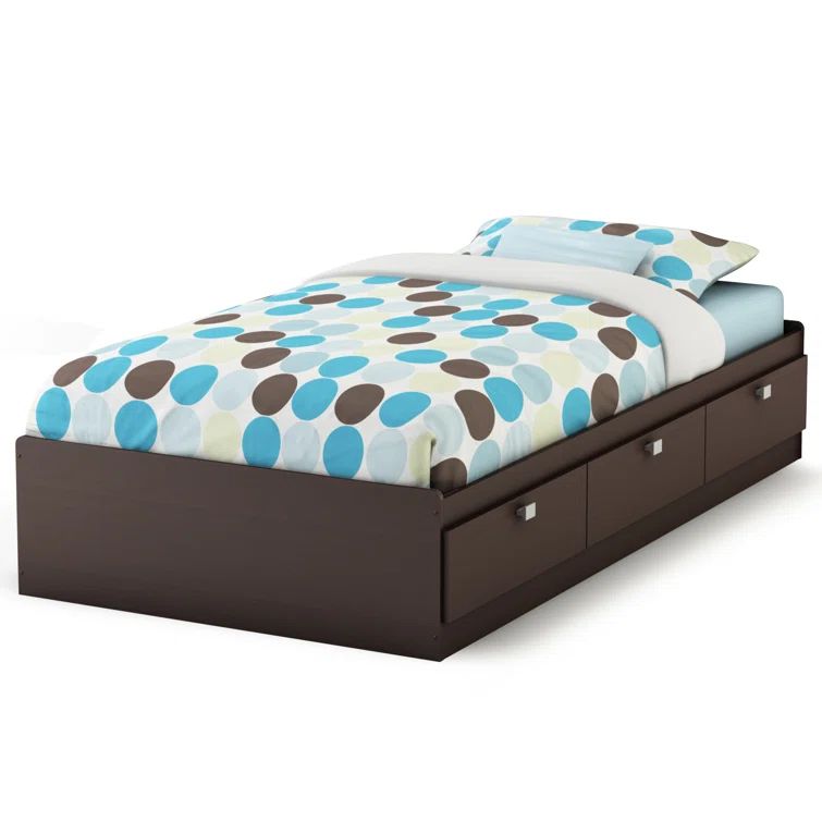 Chocolate Twin Wood Frame Captain's Bed with 3 Drawers