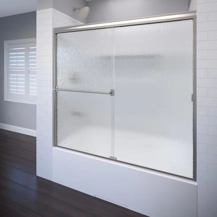 Classic 57" x 60" Brushed Nickel Rain Glass Sliding Tub Door