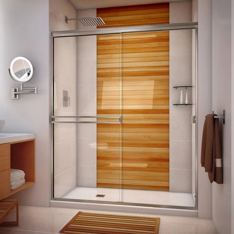 54" x 70" Brushed Nickel Clear Glass Bypass Shower Door