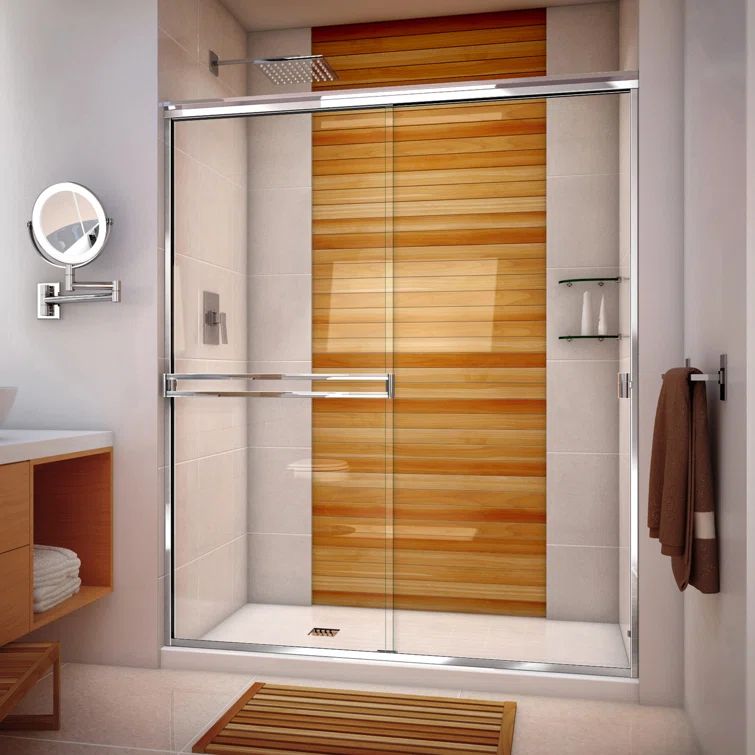 54" x 70" Polished Chrome Rain Glass Bypass Shower Door