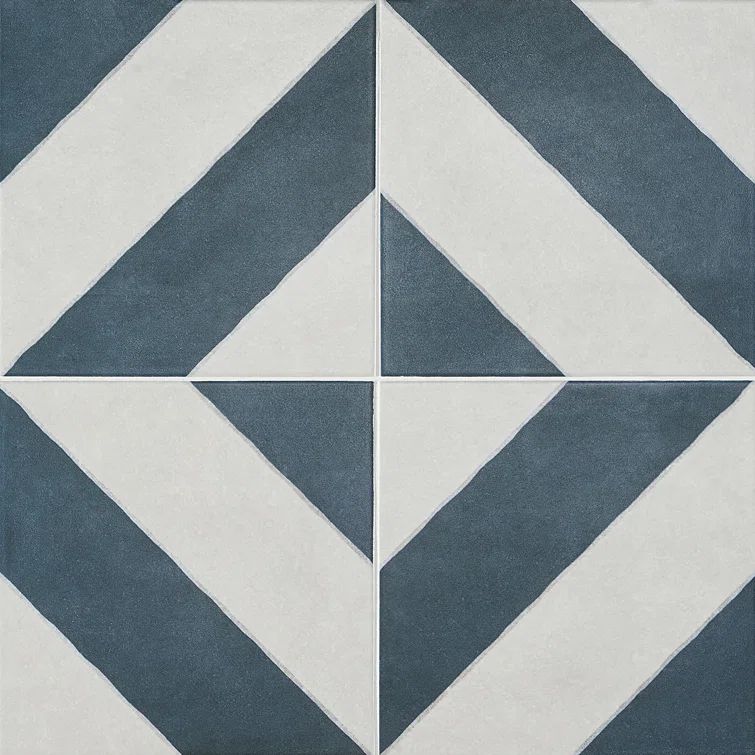 Tarantino Navy Blue and White Glazed Porcelain 9" x 9" Tile