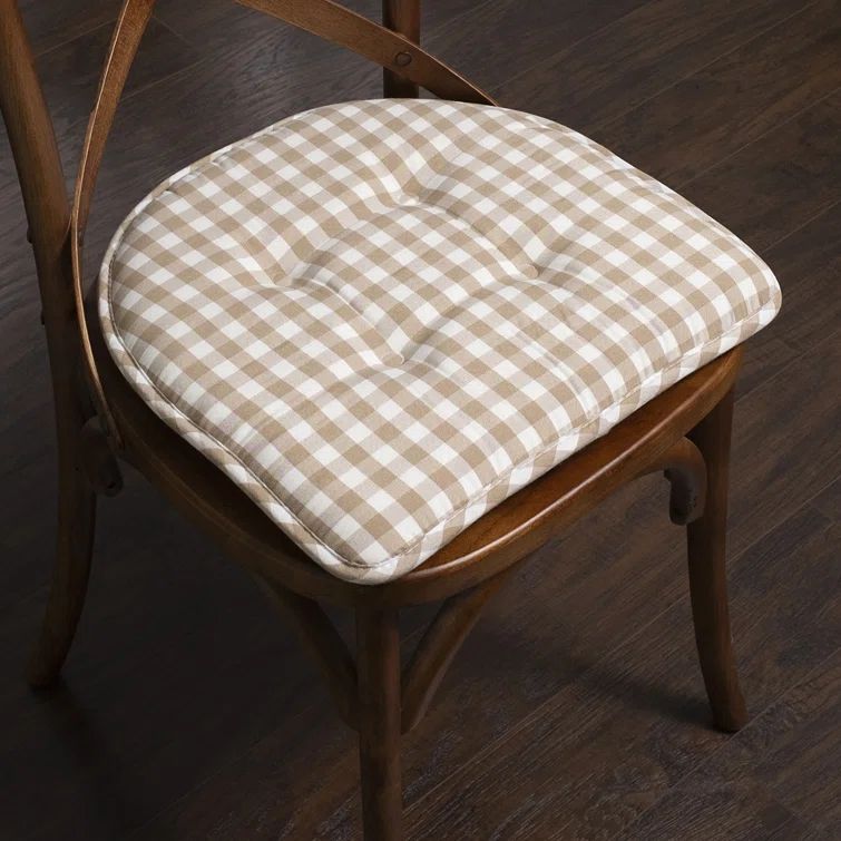 Taupe and White Checkered Memory Foam Kitchen Chair Cushions, Set of 4