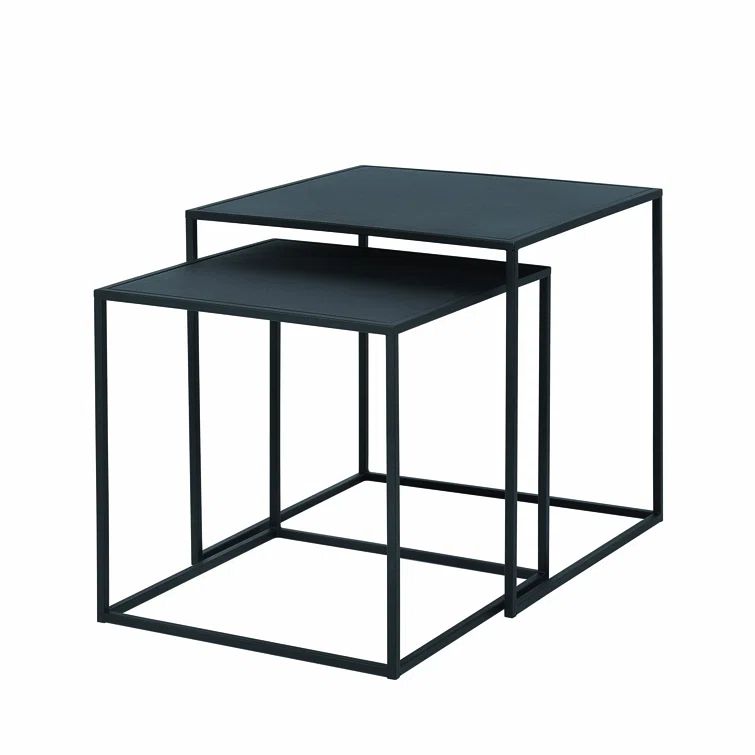 Modern Black Powder-Coated Steel Square Nesting End Tables