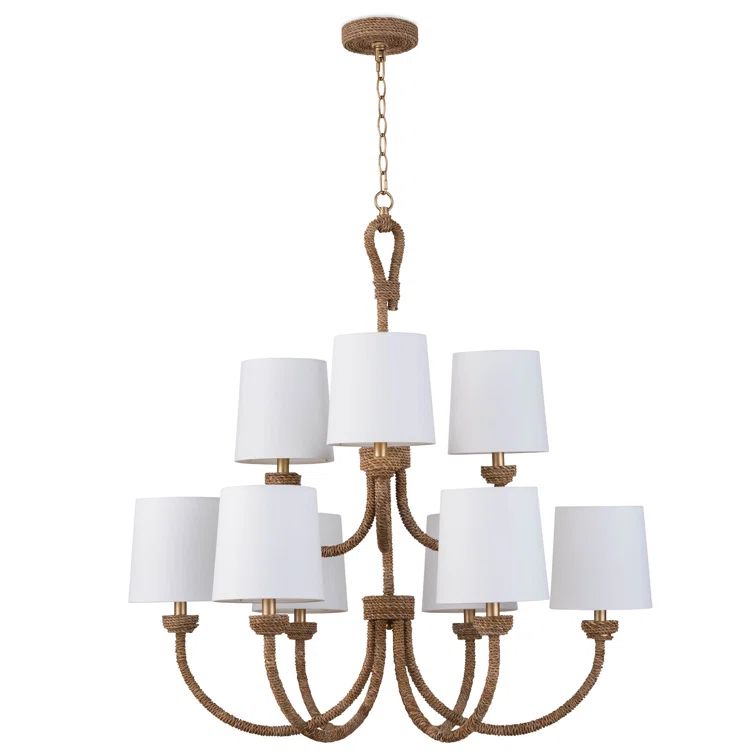 Natural Elegance 9-Light Polished Brass Chandelier with Linen Shade
