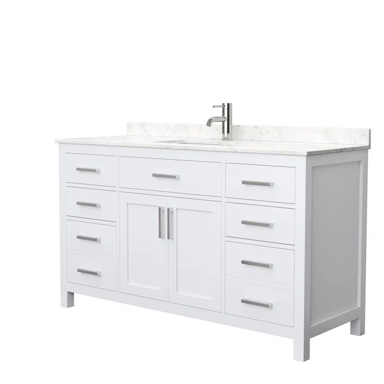 Beckett 60" White Freestanding Single Vanity with Carrara Marble Top