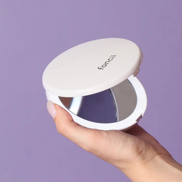 Glossy White LED Compact Round Magnifying Mirror