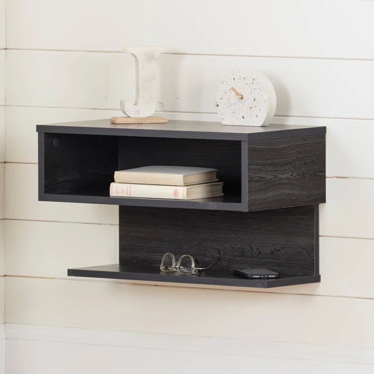 Gray Oak Floating Nightstand with Open Shelf