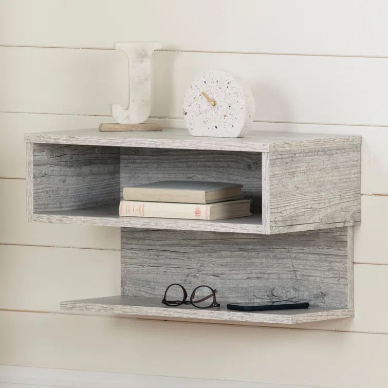 Sazena Seaside Pine Floating Nightstand with Open Shelf
