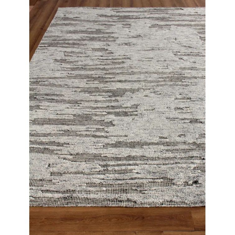 Hand-Knotted Silver and Charcoal Wool Rectangular Area Rug