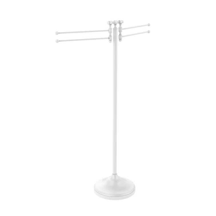 Matte White Brass Towel Stand with 4 Pivoting Arms