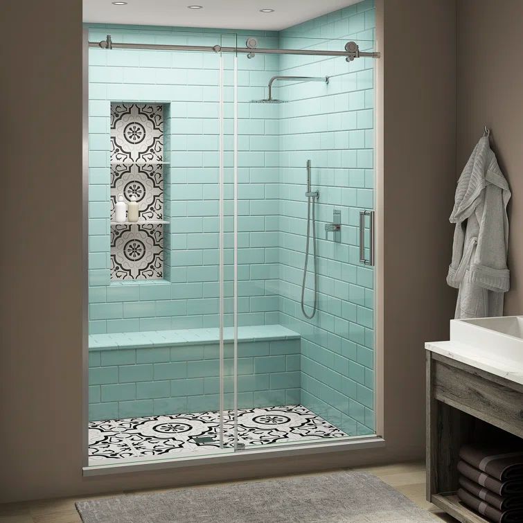 Coraline XL 44-48" Frameless Sliding Shower Door with Clear Glass and Chrome Finish